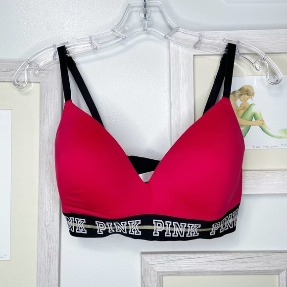 VICTORIA’S Secret PINK Red Wear Everywhere Lightly Lined Wireless Bra Size 34D - Picture 2 of 10